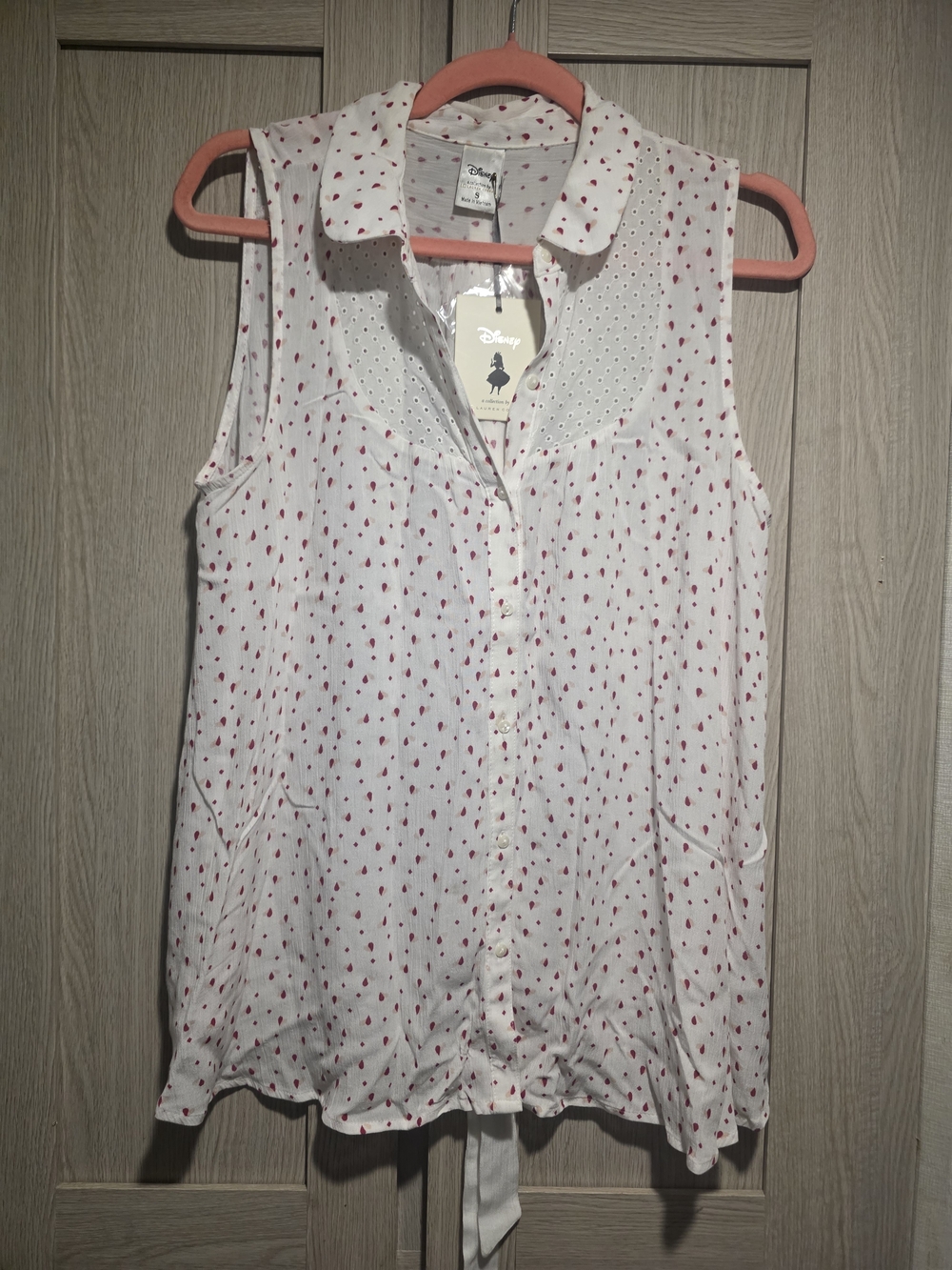 Lauren Conrad Disney Alice in Wonderland Button Down Sleeveless Blouse Sm